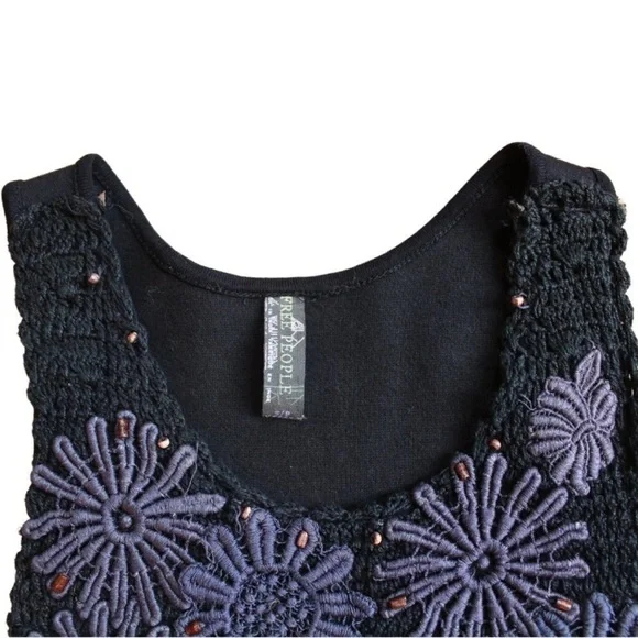 Free People Unique Wool Floral Dress Crochet Sleeveless romcom core Boho Small - Picture 7 of 14